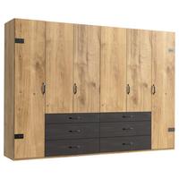 Drehtürenschrank mit Laden 300cm Detroit, Eiche/Graphit - Eichefarben/Graphitfarben, Basics, Holzwerkstoff (300/216/58cm) - MID.YOU