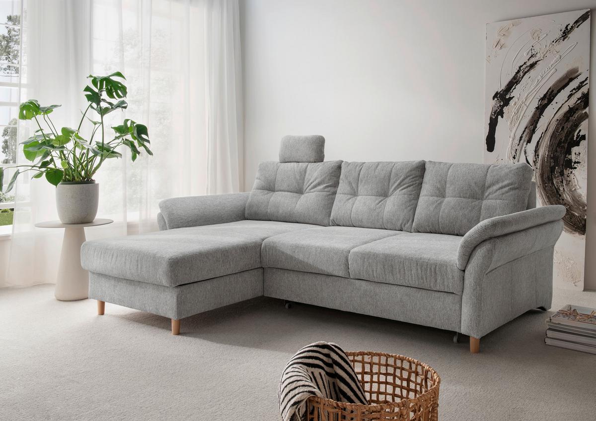 Ecksofa Brizzini mit Schlaf- Funktion, Silberfarben,176x250 - Silberfarben/Naturfarben, MODERN, Textil (176/250cm) - Livetastic