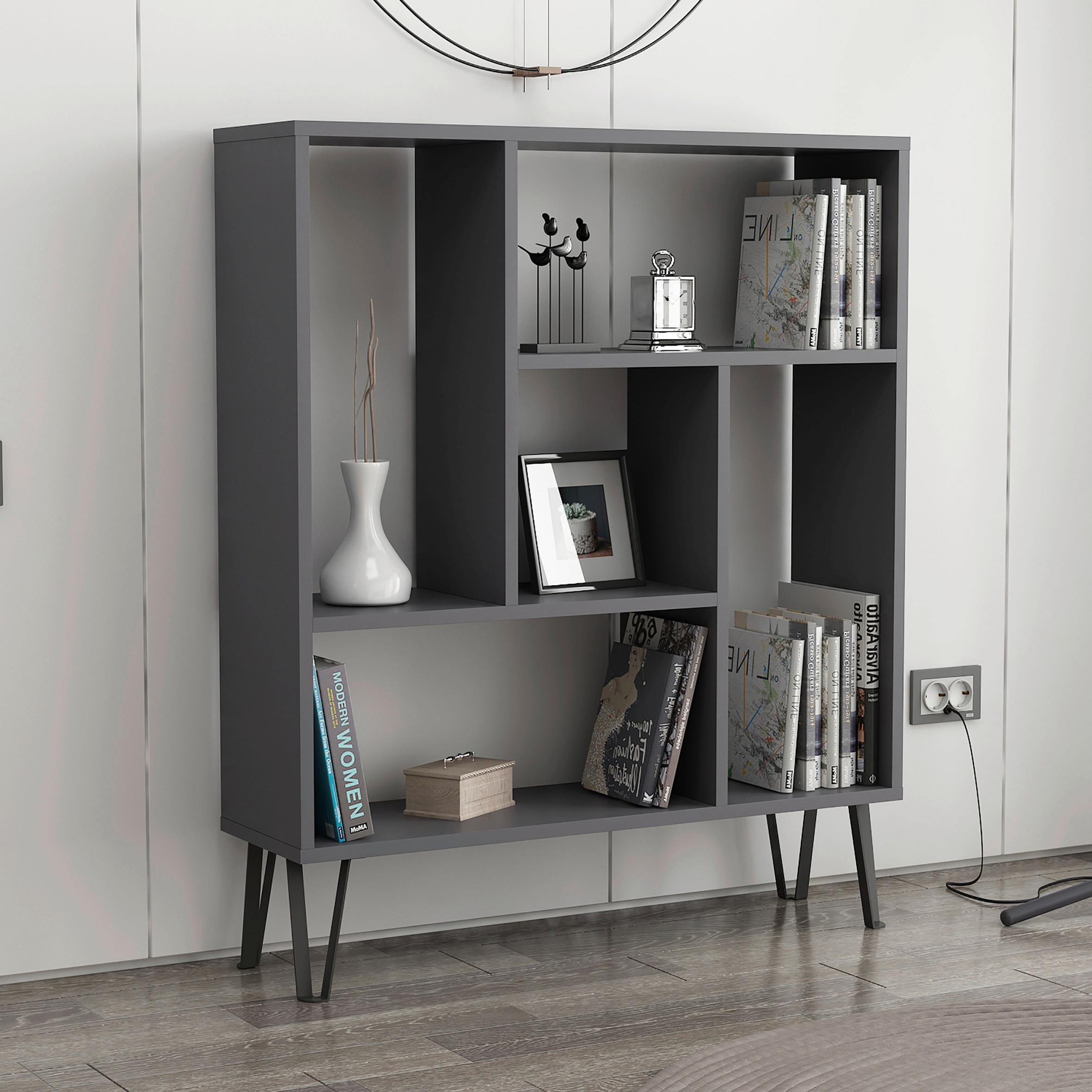 Regal Arven Standregal - Anthrazit, Design, Holzwerkstoff (90/107,8/25cm) - Livetastic