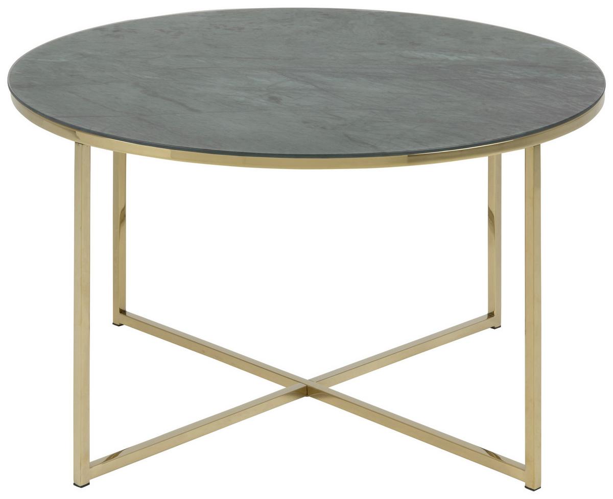Couchtisch Rund Mit Glasplatte Marmor-Optik Alisma, Grau/gold - Goldfarben/Grau, Trend, Glas/Metall (80/80/45cm) - Livetastic