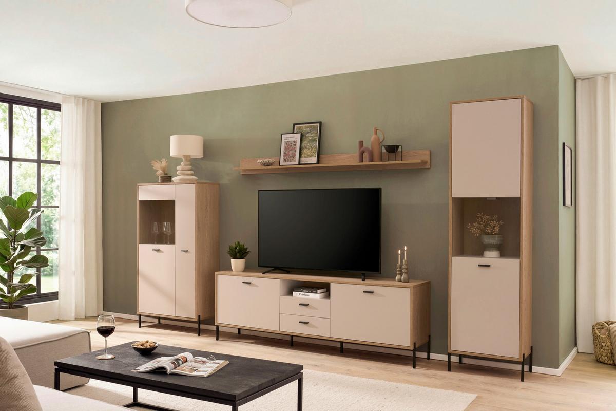 Wohnwand Fredericia Kaschmir/Eichefarben B: 349 cm - Kaschmir/Eichefarben, Design, Holzwerkstoff (349/206/40cm) - MID.YOU