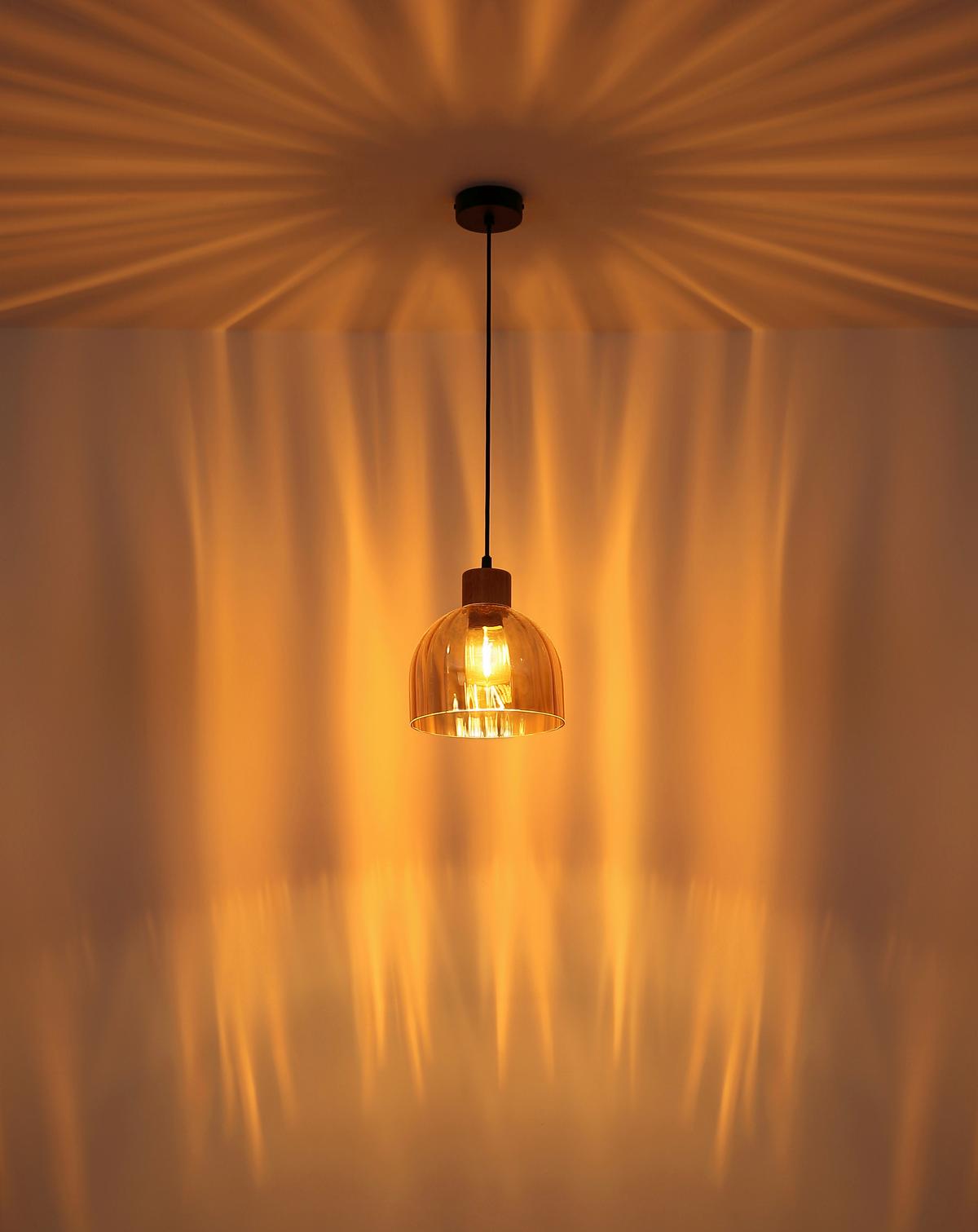 HÄNGELEUCHTE Braun, Schwarz, ca. 20x120 cm - Bernsteinfarben/Schwarz, Design, Glas/Holz (20/120cm) - Globo