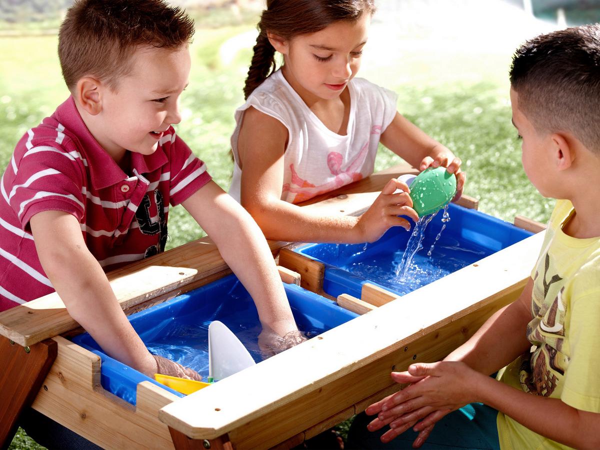 Sand- und Wassertisch A031.004.10 - Blau/Braun, KONVENTIONELL, Holz/Kunststoff (97,7/48,7/95cm) - Ambia Garden