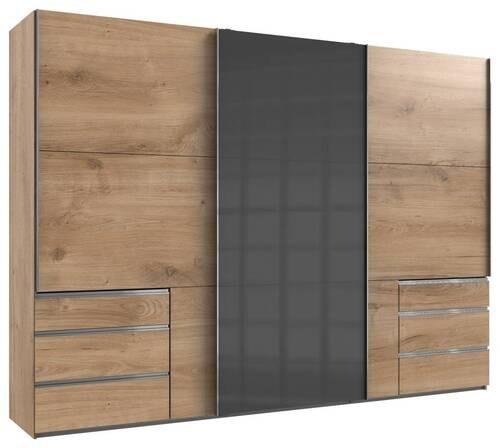 Schwebetürenschrank B: 300 Cm Level Grau/eichefarben Dekor - Eichefarben/Grau, MODERN, Holzwerkstoff (300/216/65cm) - MID.YOU