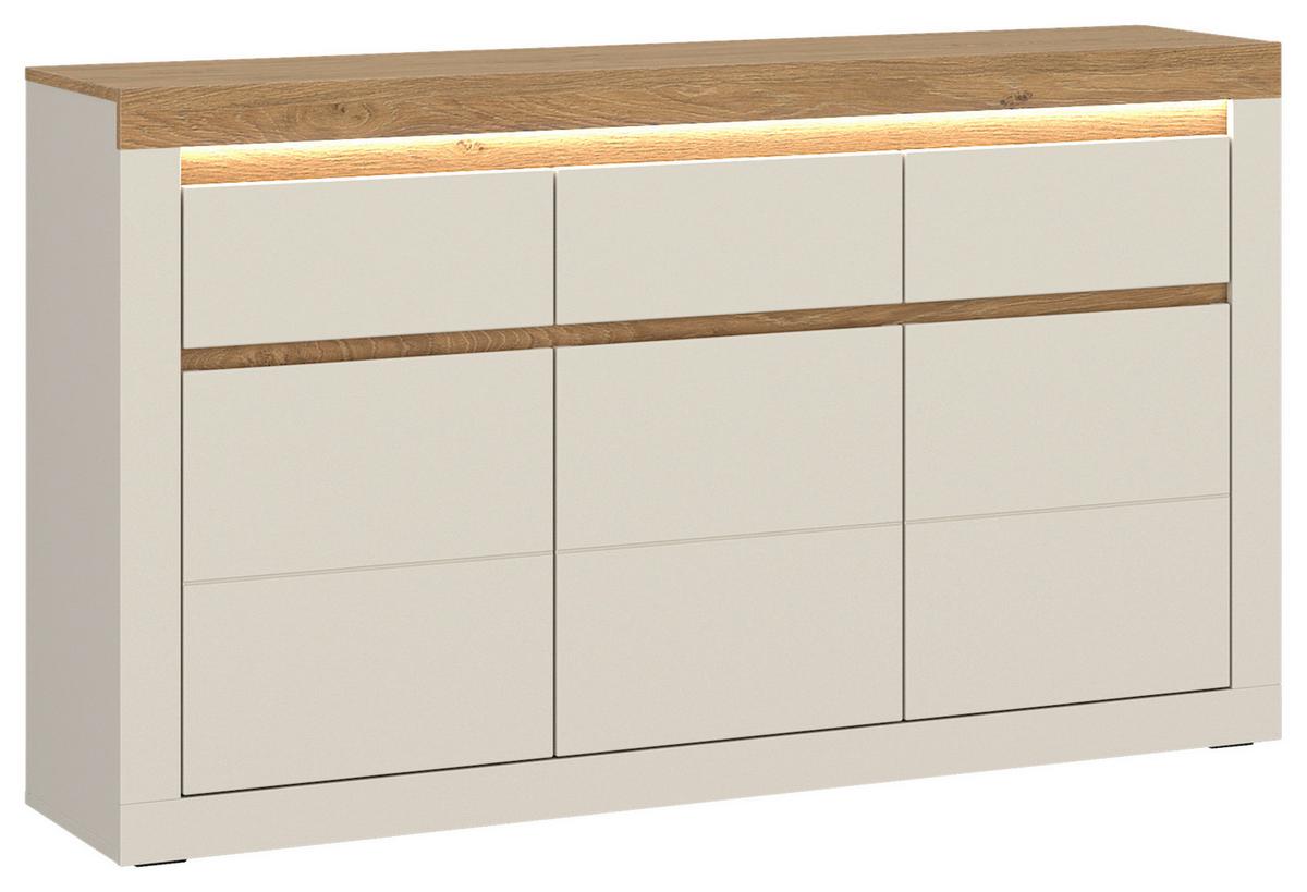 Vitrine Naxxar Eichefarben/kaschmir B:149,1cm - Kaschmir/Eichefarben, Trend, Holzwerkstoff (149,1/89,3/39,6cm)