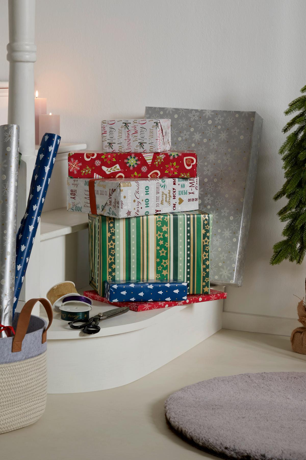 Geschenkpapier Weihnachten 6 Motive 70x500 Cm - Blau/Rot, Basics, Papier (70/500cm)