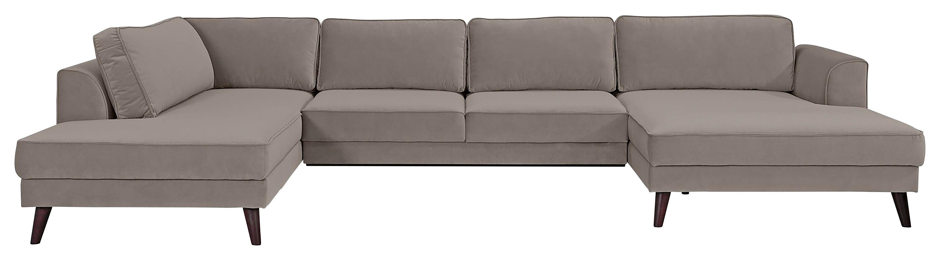 Wohnlandschaft Lumber Jack Taupe Velours - Taupe/Wengefarben, MODERN, Textil (201/348/169cm) - Trendmanufaktur