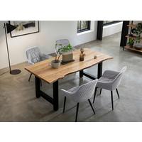 Tischgruppe Akazie Massiv/hellgrau 5--Teilig - Hellgrau/Naturfarben, MODERN, Holz/Textil (160/85/76,5cm) - Livetastic