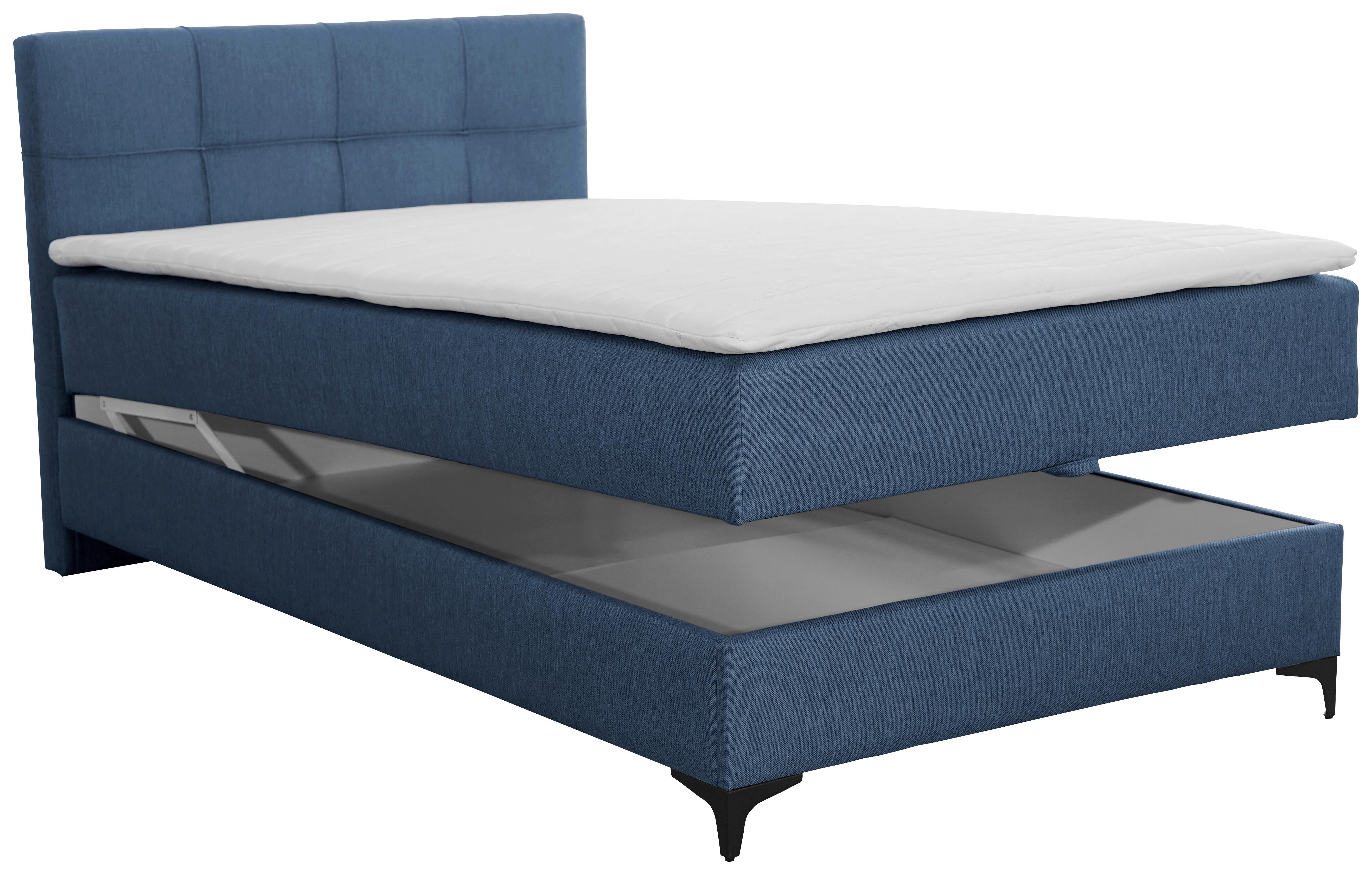 Polsterbett mit Bettkasten 100x200 Freddie Blau - Blau/Schwarz, KONVENTIONELL, Textil (100/200cm)