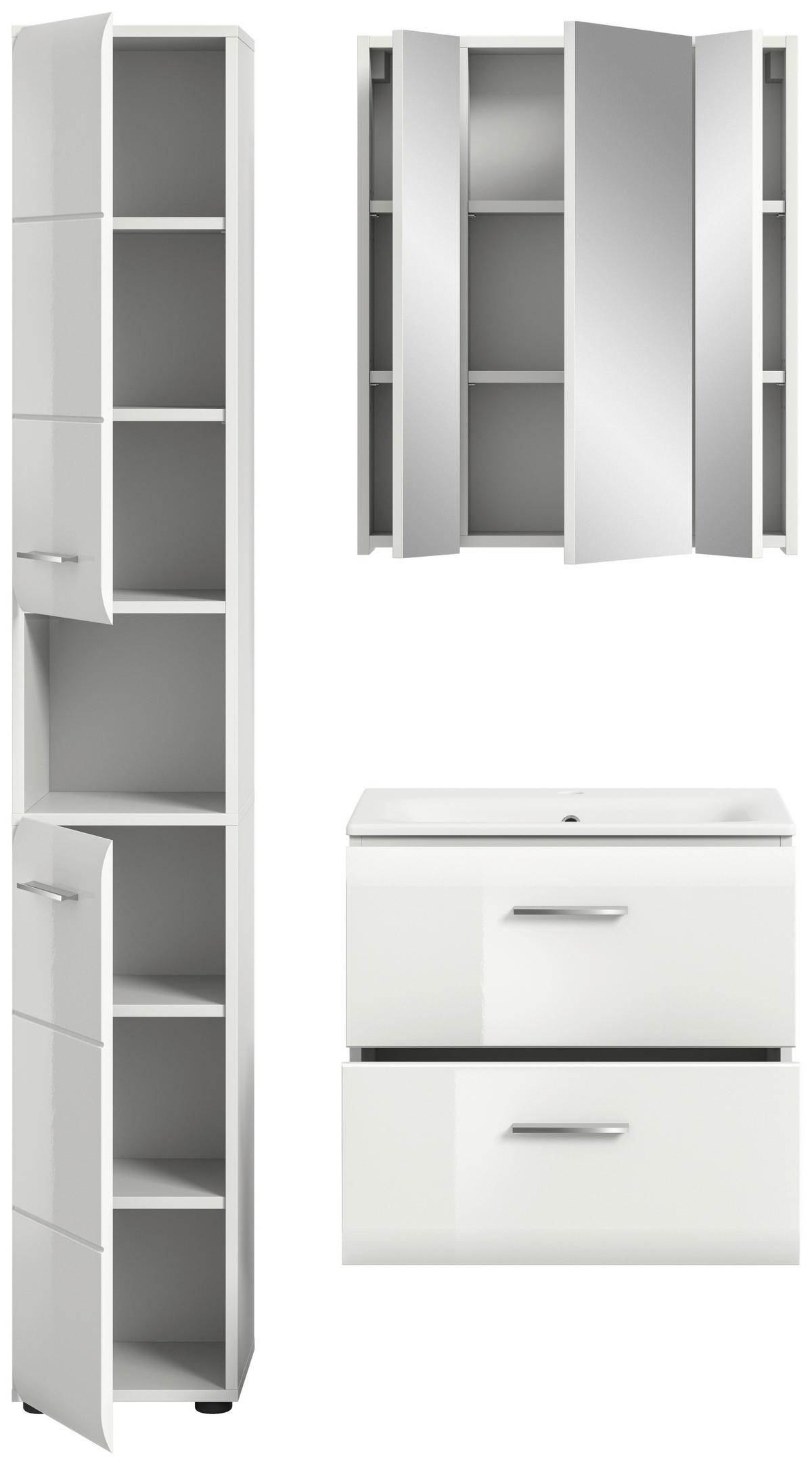 Badezimmer Ice Weiß/weiß Hg B: 90 Cm - Weiß Hochglanz/Schwarz, MODERN, Keramik/Holzwerkstoff (90/185/46cm) - MID.YOU