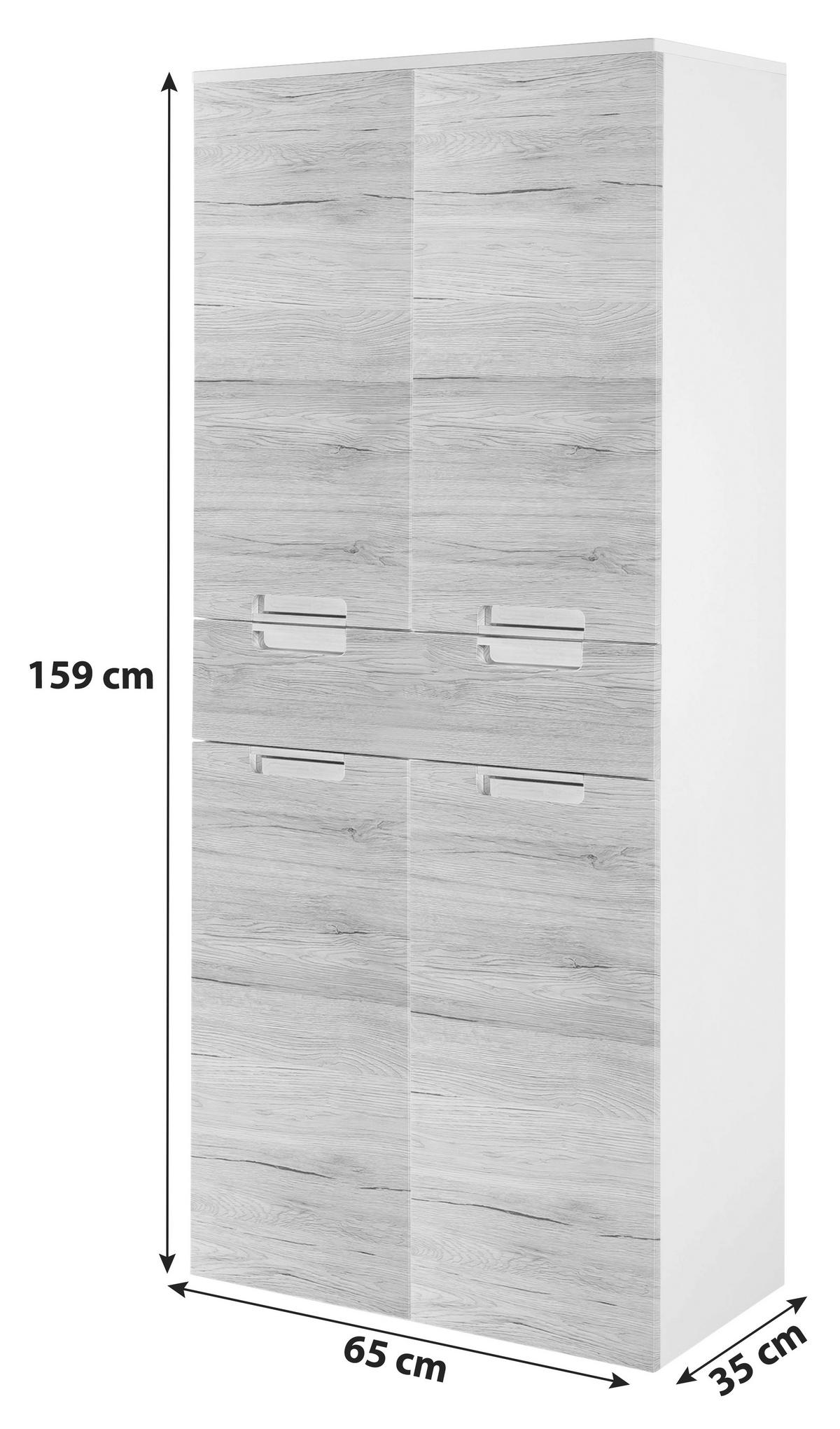 Hochschrank M. 4 Drehtüren Mars B: 65 Cm Eiche Dekor - Eichefarben/Weiß, MODERN, Holzwerkstoff (65,0/159,0/35,0cm) - MID.YOU