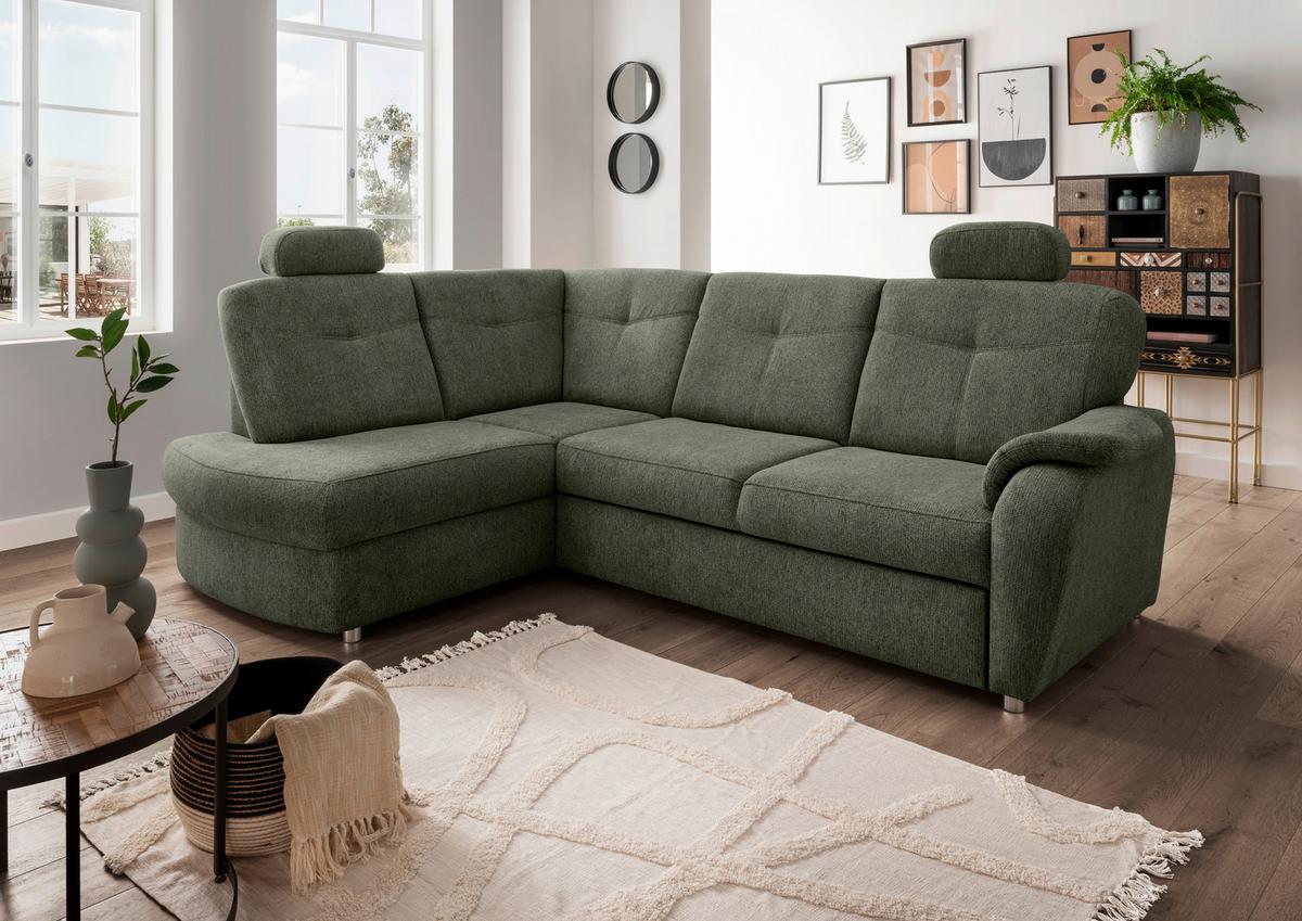 Eckschlafsofa Rosali Dunkelgrün S: 180x264 Cm - Chromfarben/Dunkelgrün, MODERN, Textil (180/264cm) - Livetastic