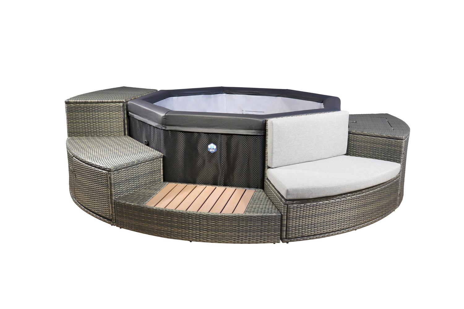 Whirlpool Netspa Octopus Ø 290 cm mit Umrandung+5 möbel - Schwarz, Basics, Leder/Kunststoff (290/73cm)