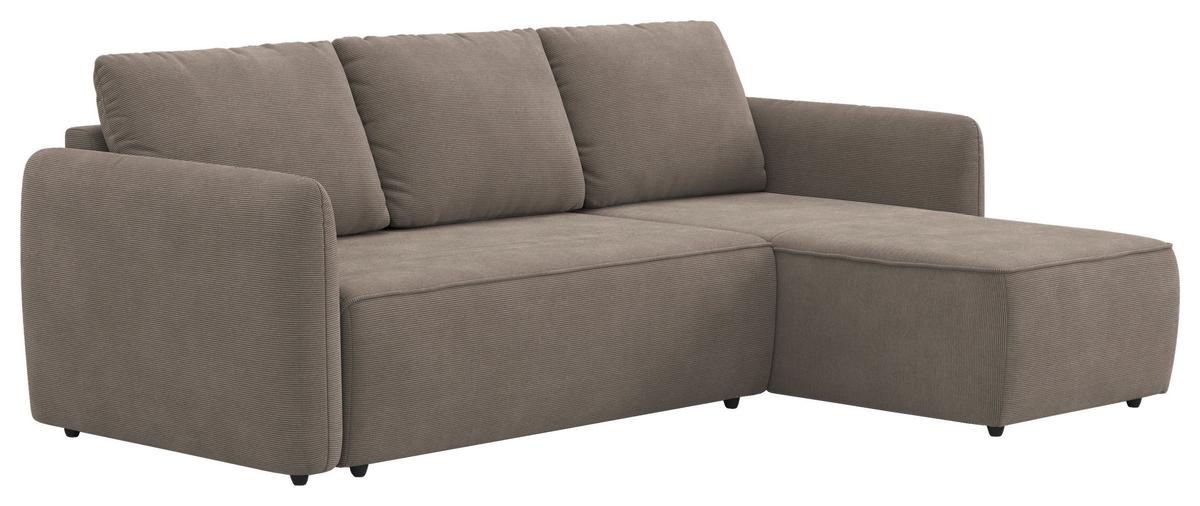 Ecksofa mit Bettfunktion Flow Cord taupe, B: 239cm - Taupe/Schwarz, Trend, Textil (239/170cm) - MID.YOU