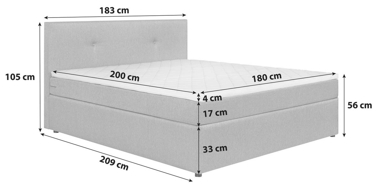 Boxbett Mit Topper 180x200 Antonio - Schwarz/Grau, KONVENTIONELL, Holz/Holzwerkstoff (180/200cm) - P & B
