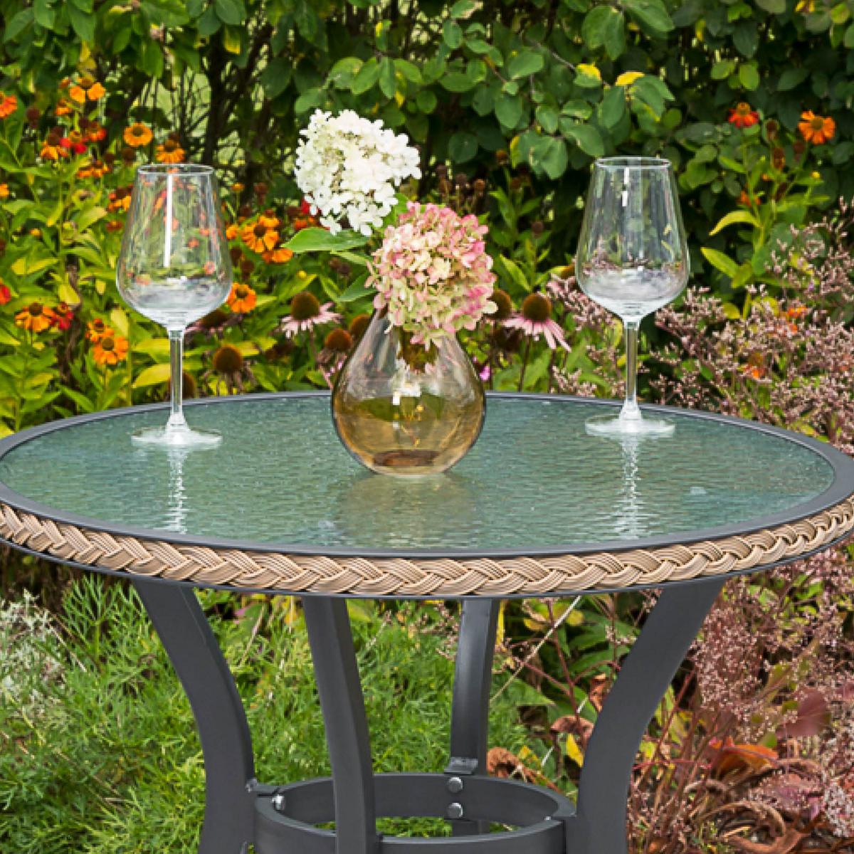Gartentisch Rund Ravenna Glas/metall ⌀ 70 Cm - Graphitfarben/Naturfarben, ROMANTIK / LANDHAUS, Glas/Metall (70cm) - Gardenson