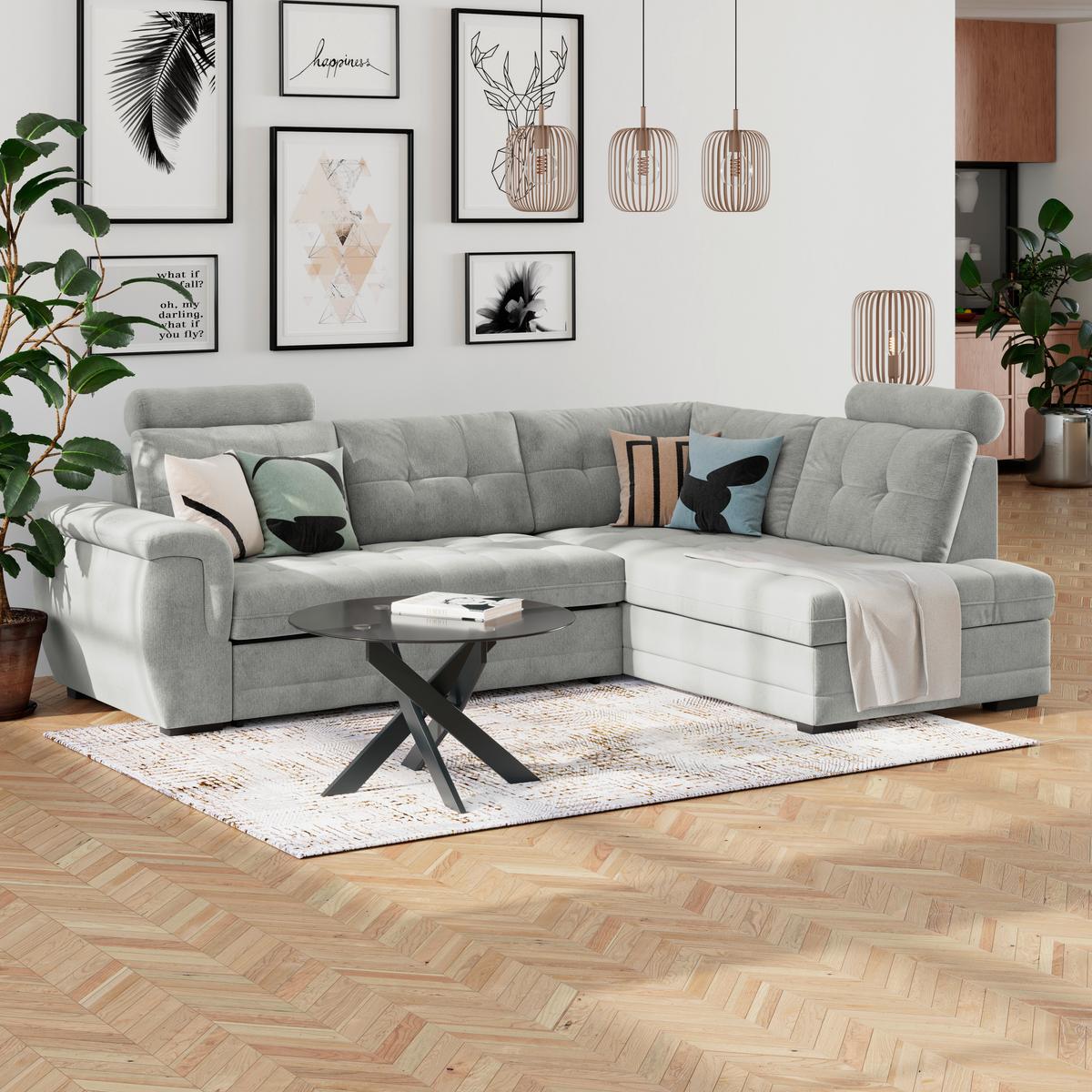 Ecksofa mit Schlaffunktion Falco new Grau 183x251 cm - Schwarz/Grau, KONVENTIONELL, Textil (183/251cm) - Ondega