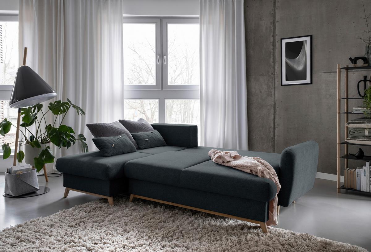 Ecksofa Scandic Lagom Beige S: 157x235 cm - Dunkelgrau/Naturfarben, Textil (157/235cm) - MID.YOU