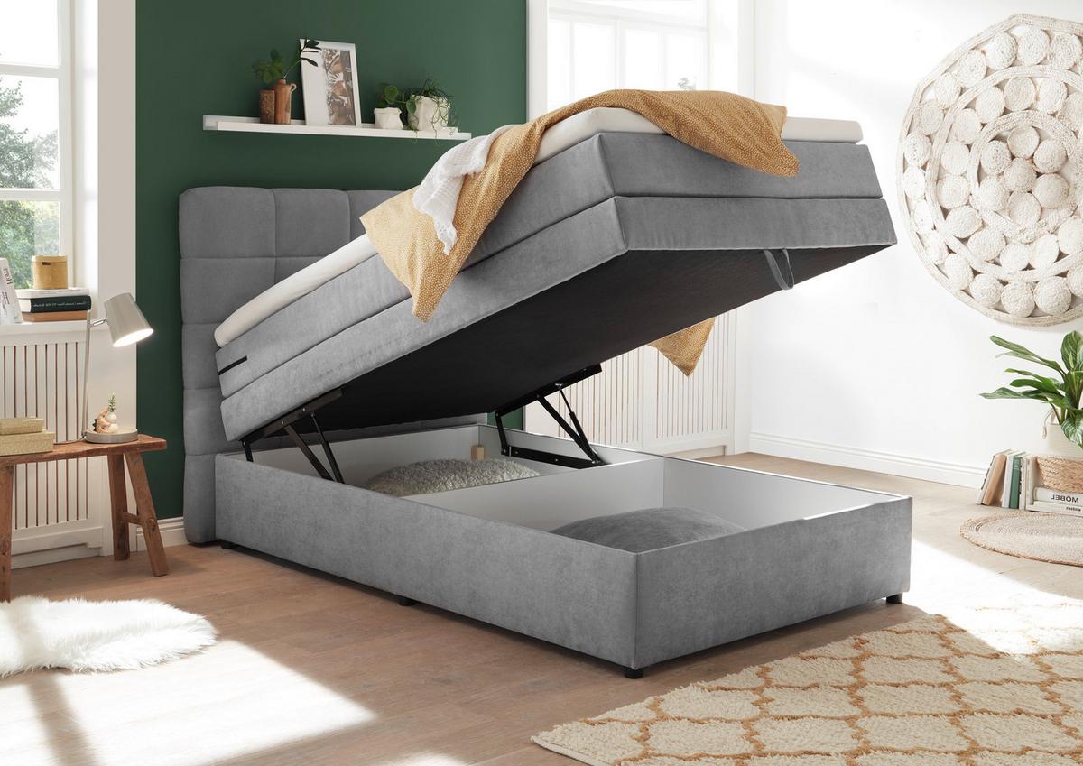 Boxspringbett Mit Topper & Bettkasten 120x200 Tacoma 3 - Hellgrau, KONVENTIONELL (120/200cm) - MID.YOU
