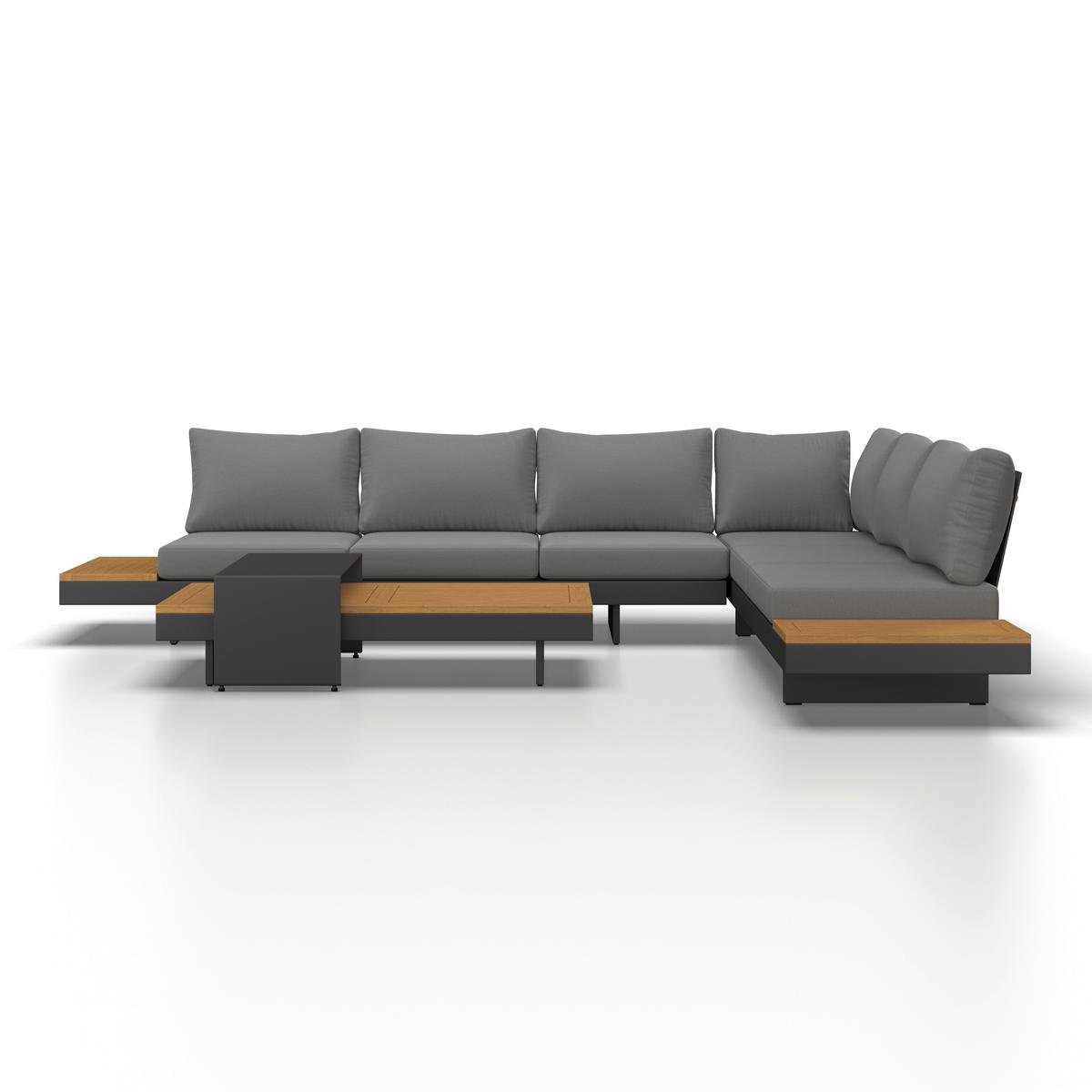 Zahradní sedací souprava AMAIA - šedá/tmavě šedá, Moderní, kov/dřevo (323/80/70cm) - Bessagi Garden