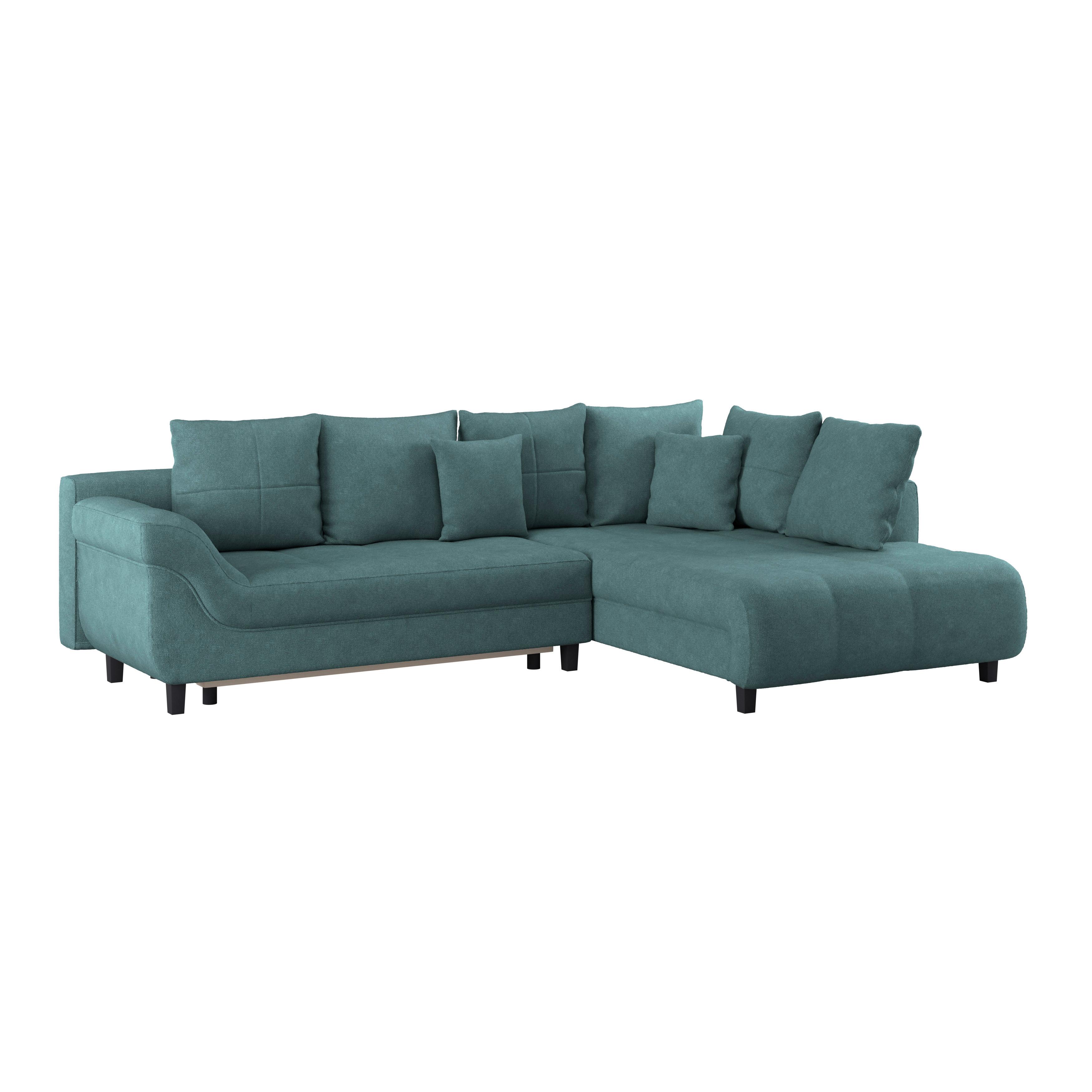 Ecksofa Mendoza - Petrol/Schwarz, Design, Textil (309/197cm) - Ondega
