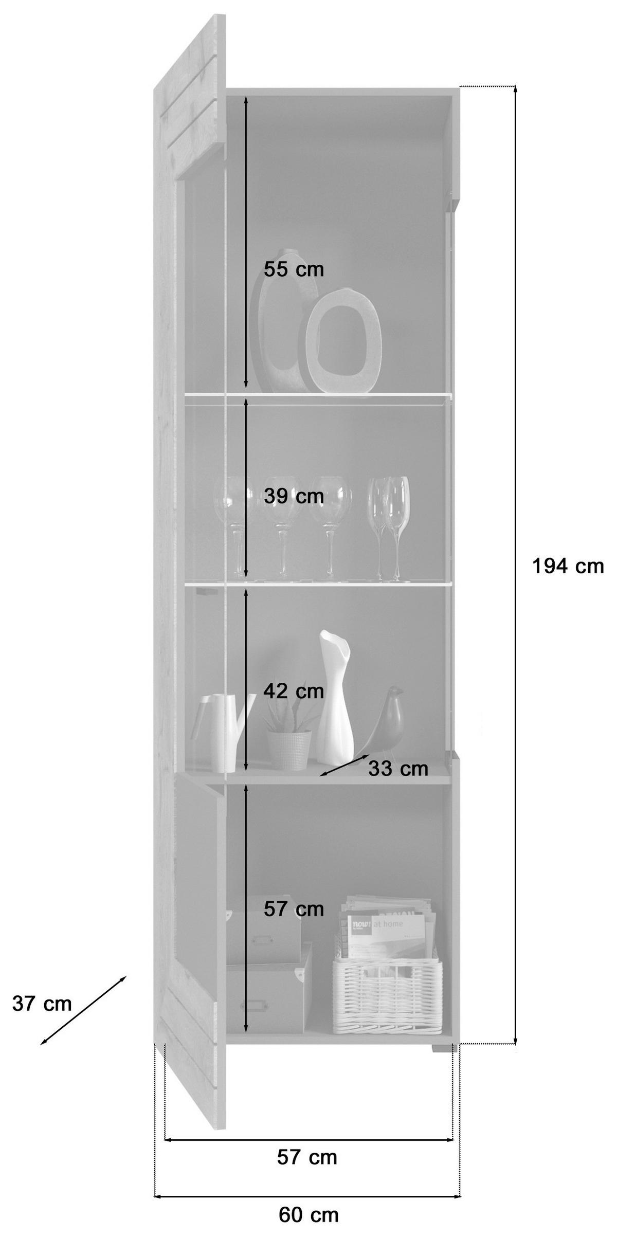 Vitrine Freno B: 60 cm Grau Nb Nox Oak Dekor - KONVENTIONELL, Glas/Holzwerkstoff (60/194/37cm) - MID.YOU