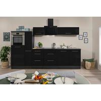 Küchenzeile Mit Geräten 300 Cm Schwarz Hochglanz/eiche Grau - Eichefarben/Schwarz, Basics, Holzwerkstoff (300cm) - Respekta