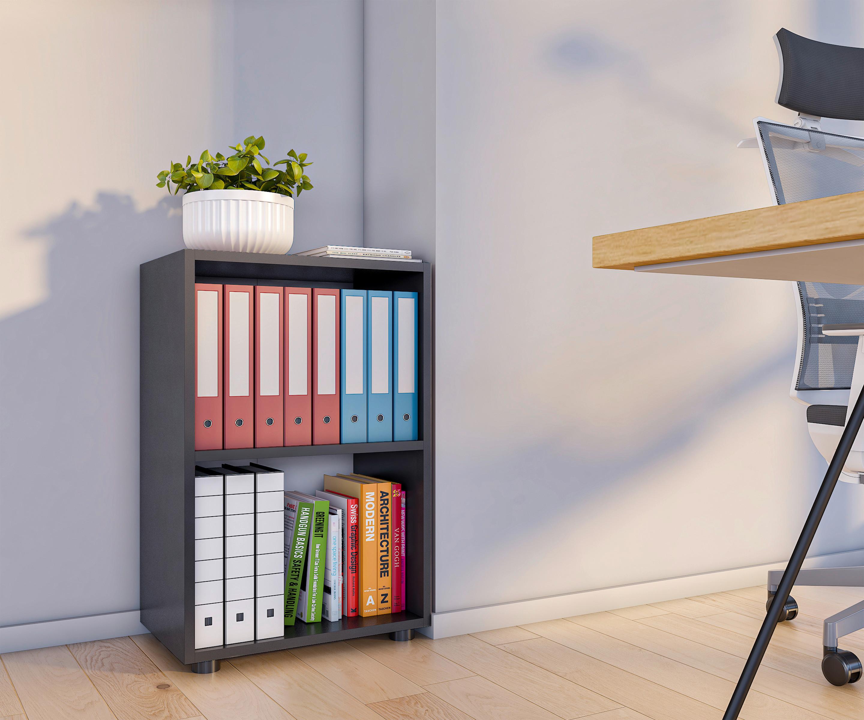 Regál na šanóny Ulas š: 49 cm, antracitová - čierna/antracitová, Modern, kompozitné drevo/plast (49/74/32cm) - MID.YOU