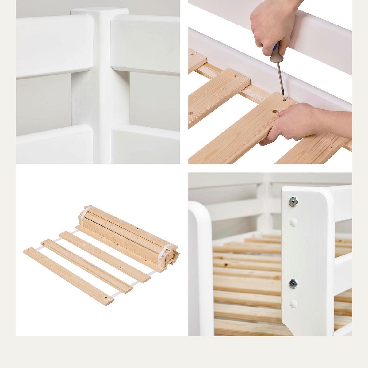 Hochbett Eco Dream Weiß, Lf: 70x160 Cm - Weiß/Naturfarben, MODERN, Holz (70/160cm) - MID.YOU