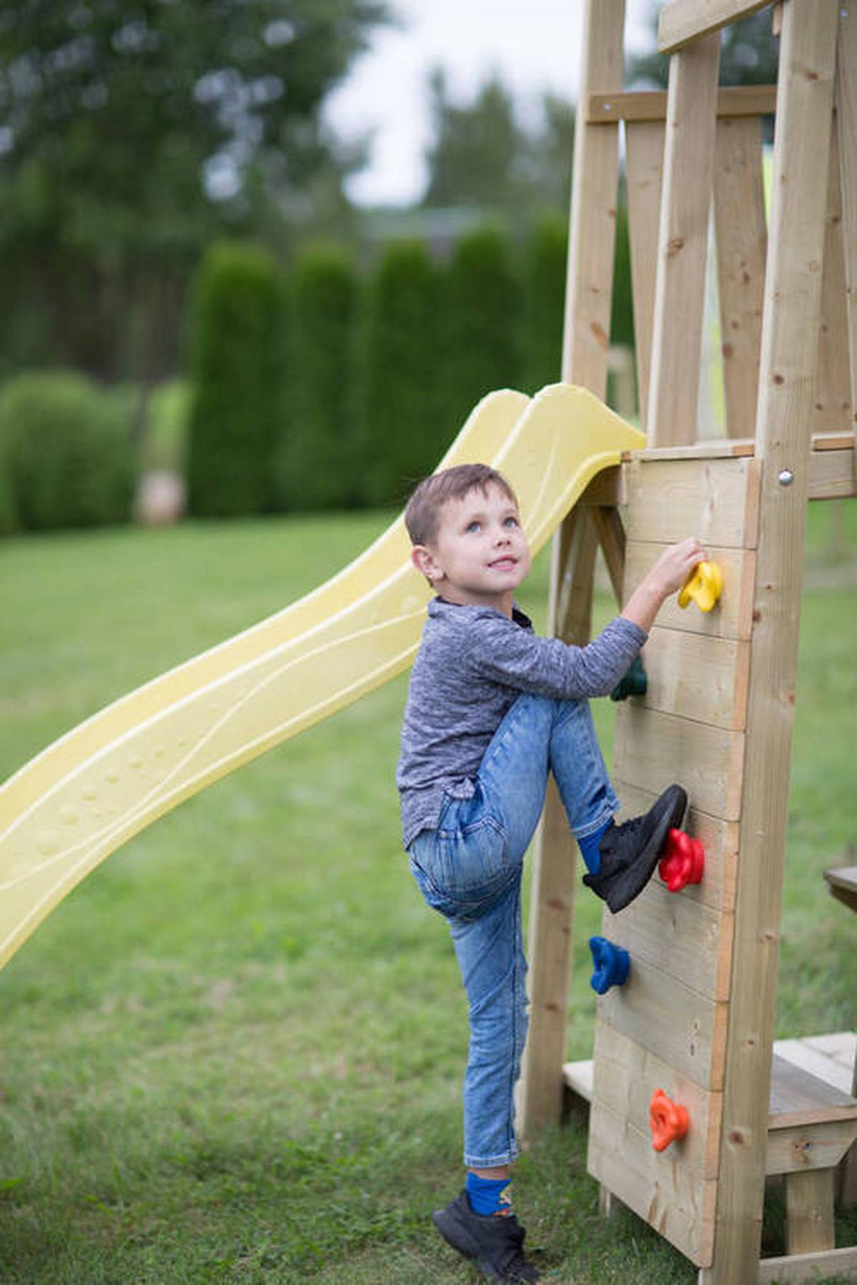 Spielturm Giraffe Gelb/Naturfarben, B: 340 cm - Gelb/Naturfarben, KONVENTIONELL, Holz (340/270/280cm)