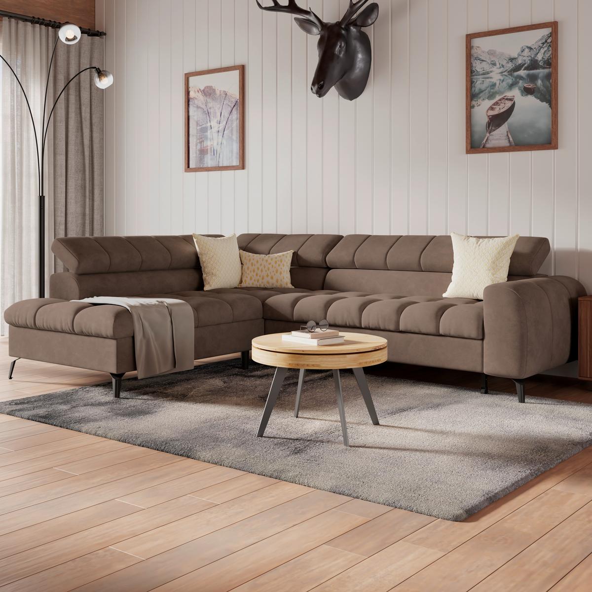 Ecksofa Volf Links New Braun, S: 203x261 Cm - Schwarz/Braun, Trend, Kunststoff/Textil (203/261cm)