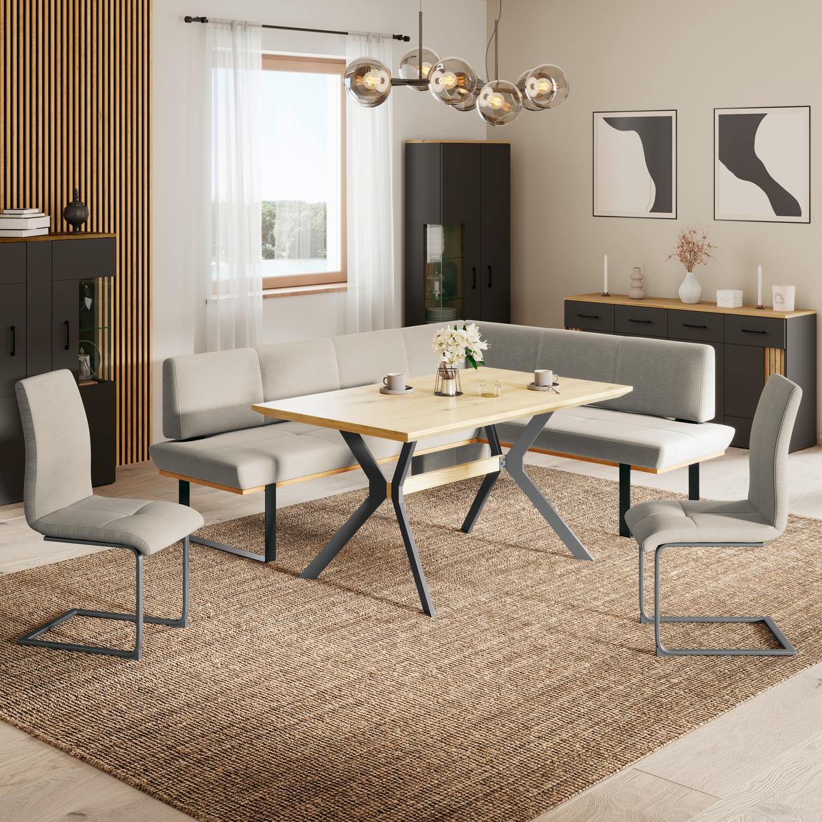 Eckbank Tristan Webstoff beige, S:225x175cm - Beige/Schwarz, MODERN, Holz/Textil (225/175cm) - James Wood