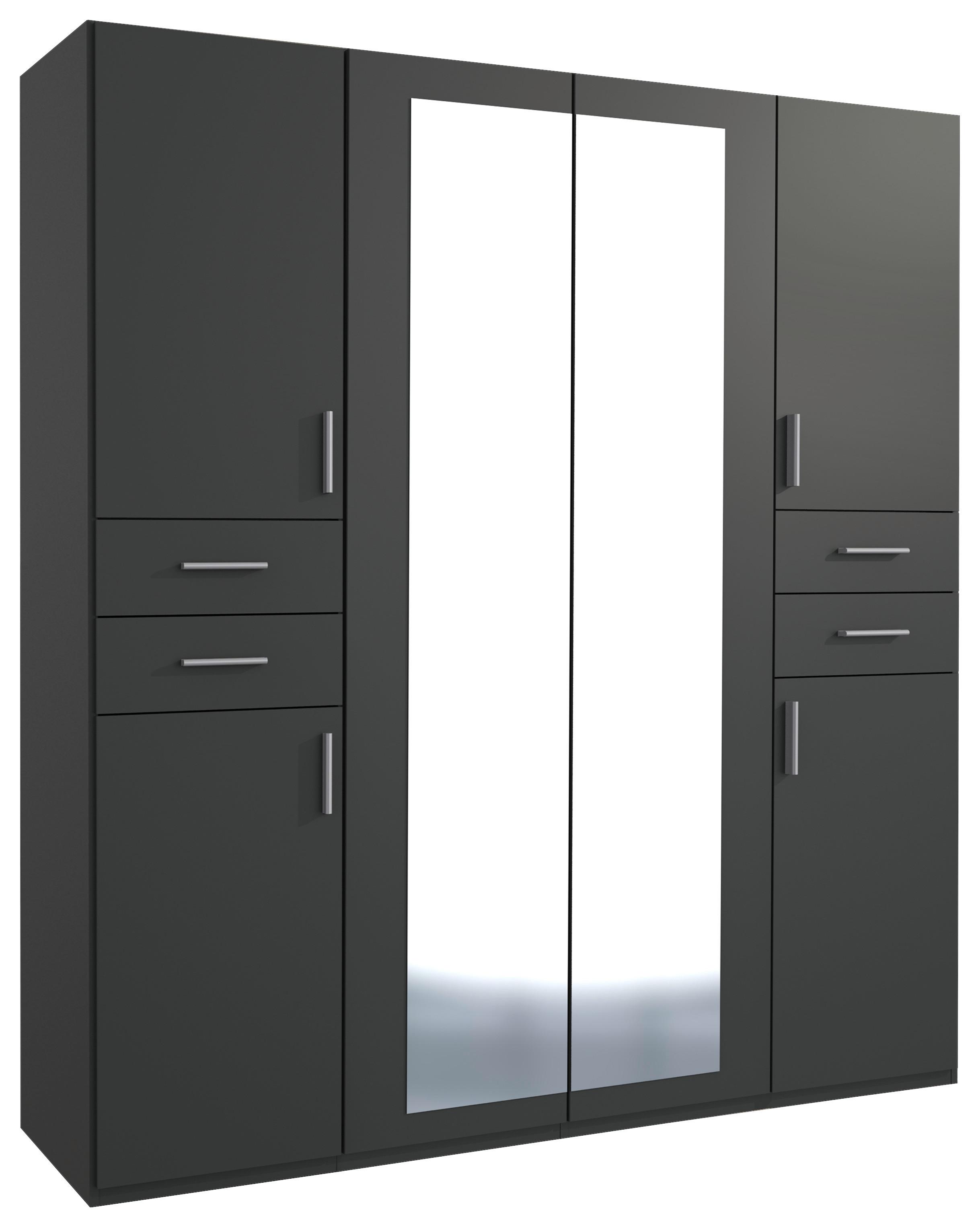Drehtürenschrank Mit Spiegel + Laden B: 180 Cm Vegas, Graphit - Graphitfarben, Basics, Holzwerkstoff (180/208/58cm) - MID.YOU