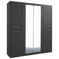 Drehtürenschrank Mit Spiegel + Laden B: 180 Cm Vegas, Graphit - Graphitfarben, Basics, Holzwerkstoff (180/208/58cm) - MID.YOU