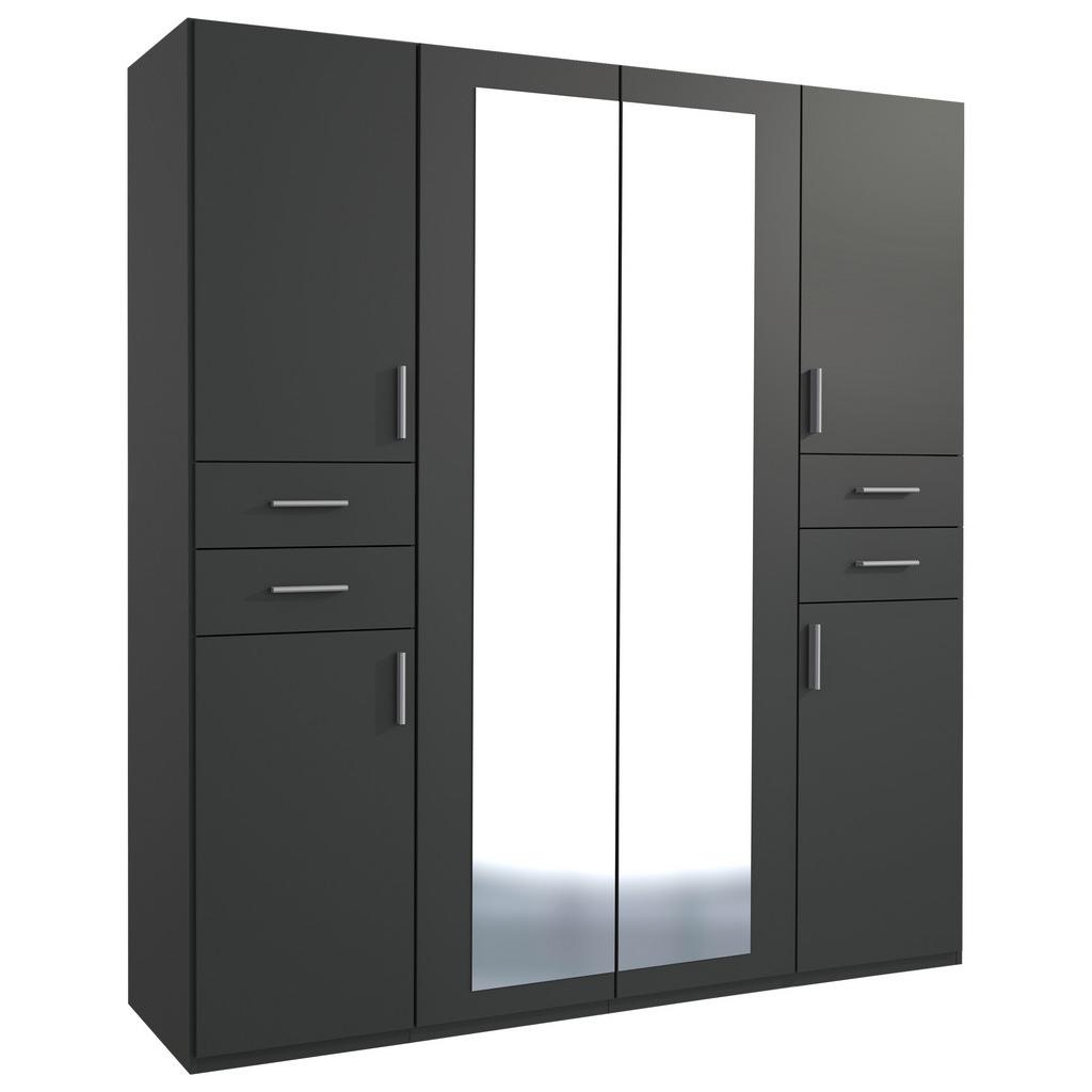 Drehtürenschrank mit Spiegel + Laden B: 180 cm Vegas, Graphit