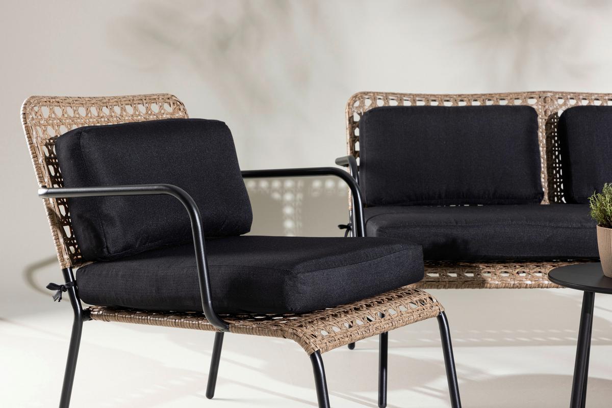 Loungegarnitur 5-tlg Paola Holz/metall Mit Kissen - Dunkelgrau/Schwarz, KONVENTIONELL, Naturmaterialien/Holz - Gardenson