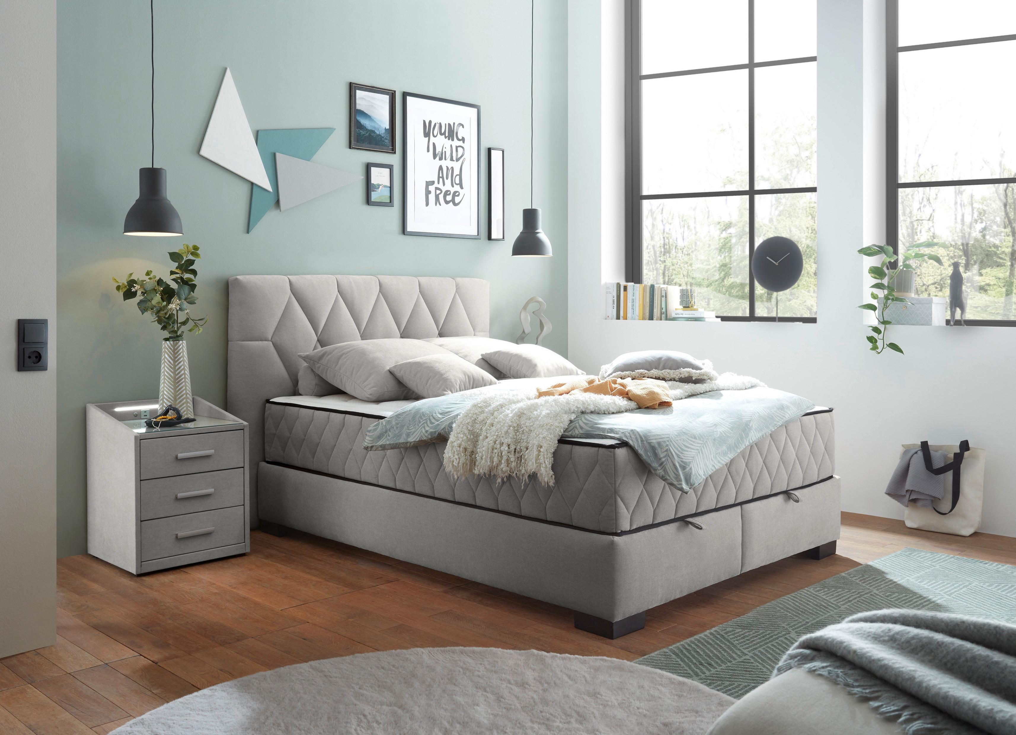 Boxbett Nagol B - Hellgrau/Schwarz, MODERN, Holzwerkstoff/Textil (140/200cm) - MID.YOU