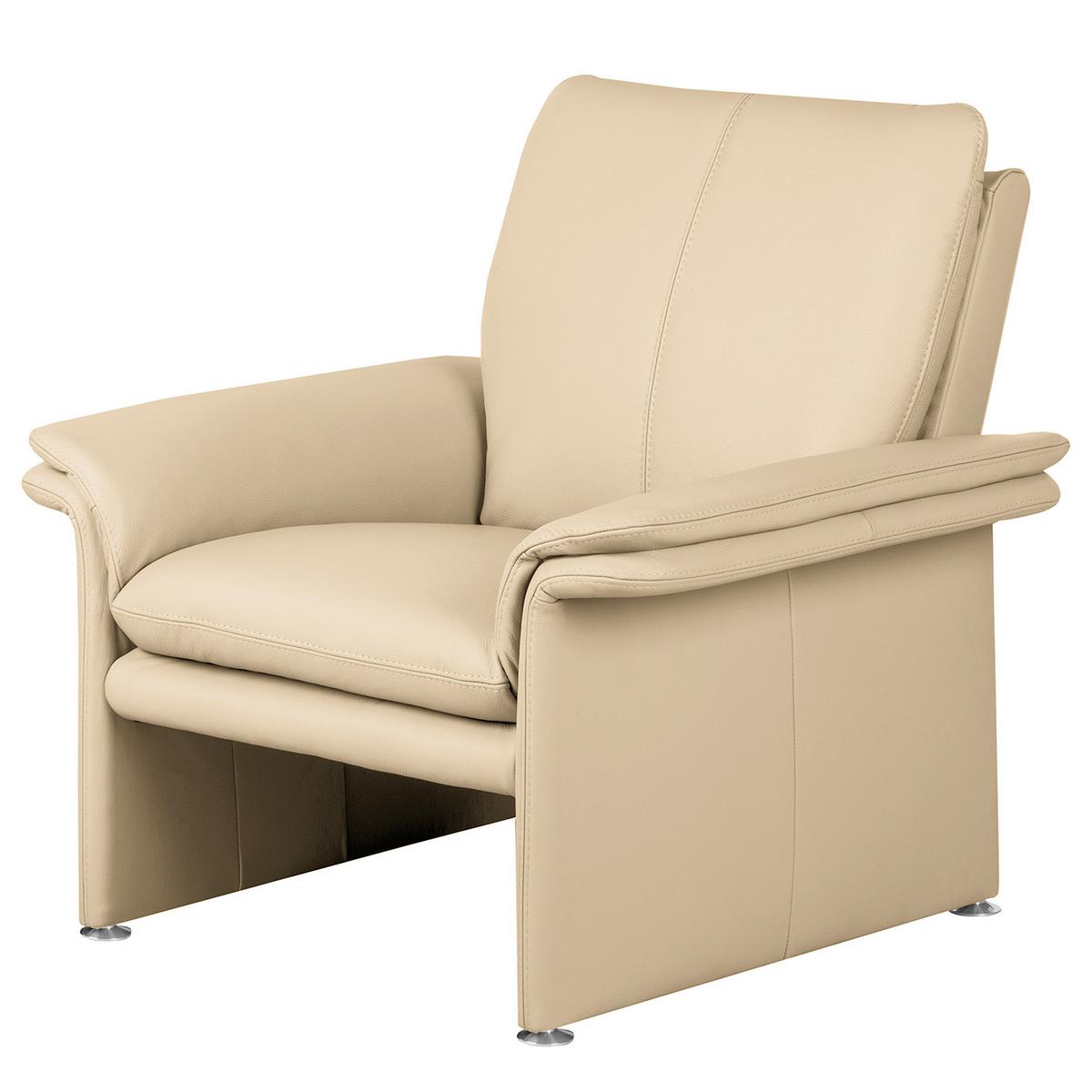 Sessel Comodo Echtleder Beige B: 93 cm - Beige/Silberfarben, Design, Leder (93/90/88cm) - Livetastic