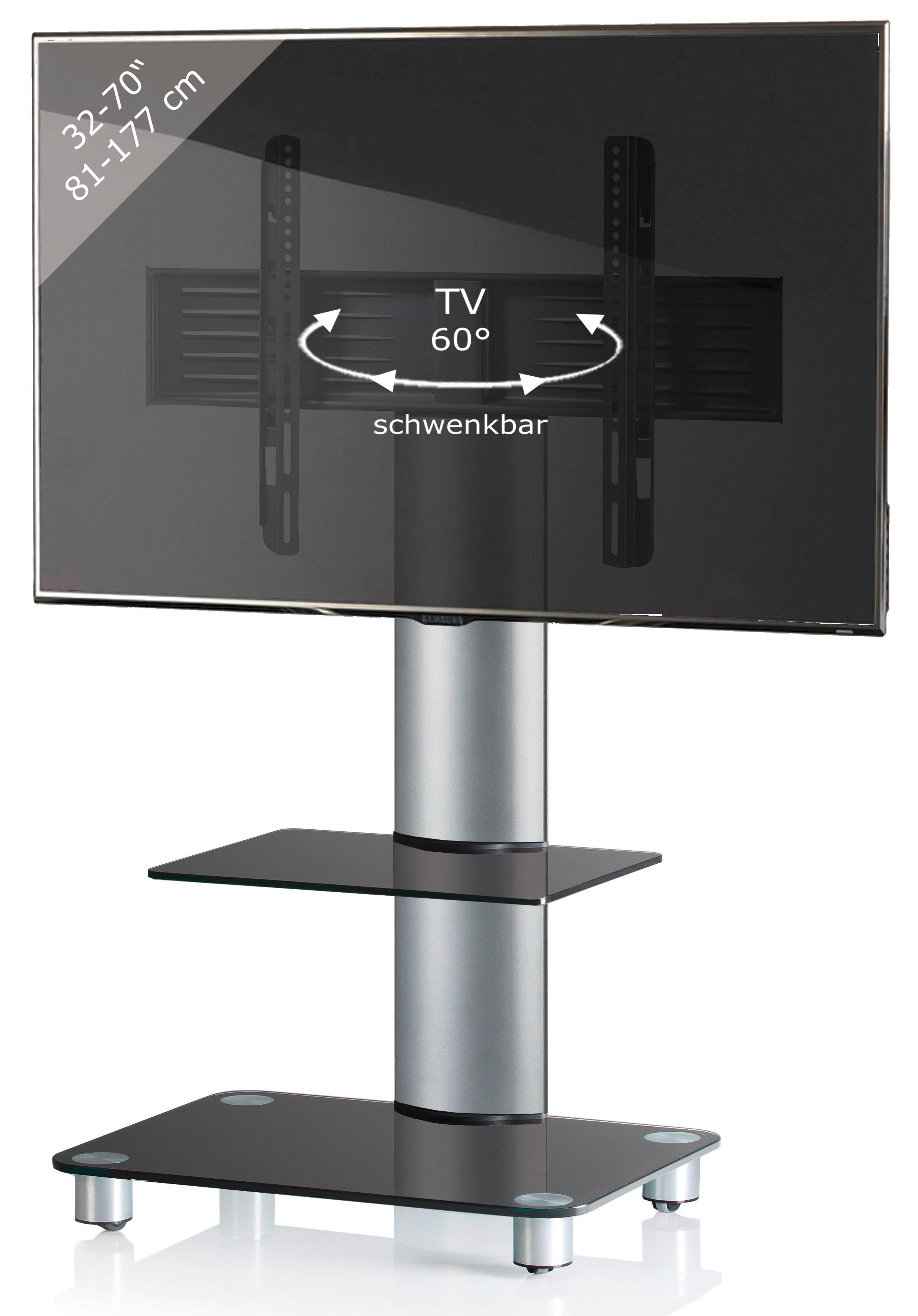 TV-Rack Bis 70“ Schwenkbar + Rollen Tosal Max. 30 Kg - Silberfarben/Schwarz, KONVENTIONELL, Glas/Metall (60/100/44cm) - MID.YOU