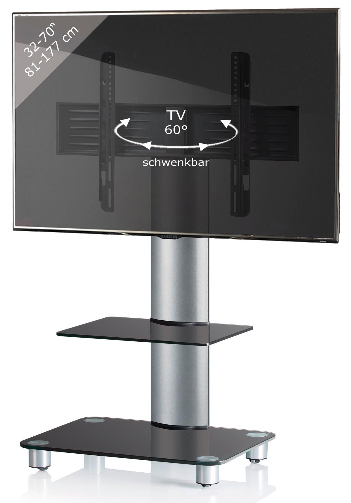 TV-Rack Bis 70“ Schwenkbar + Rollen Tosal Max. 30 Kg - Silberfarben/Schwarz, KONVENTIONELL, Glas/Metall (60/100/44cm) - MID.YOU
