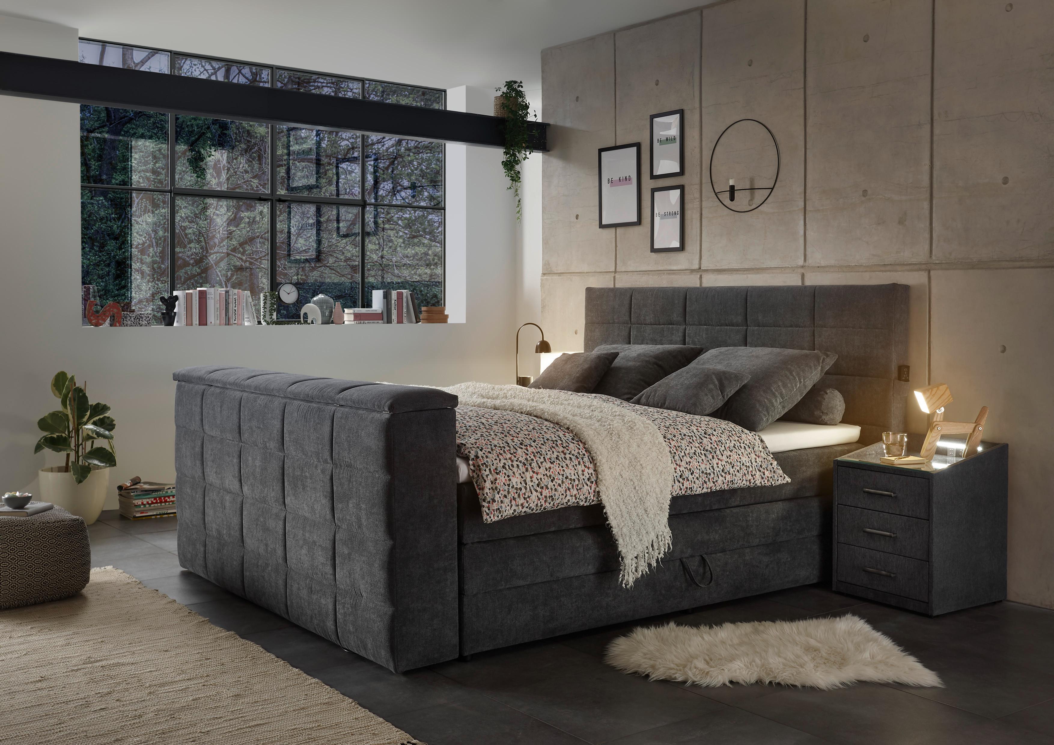 Boxspringbett mit Bettkasten 180x200 Denver - Anthrazit, KONVENTIONELL, Textil (180/200cm) - Carryhome