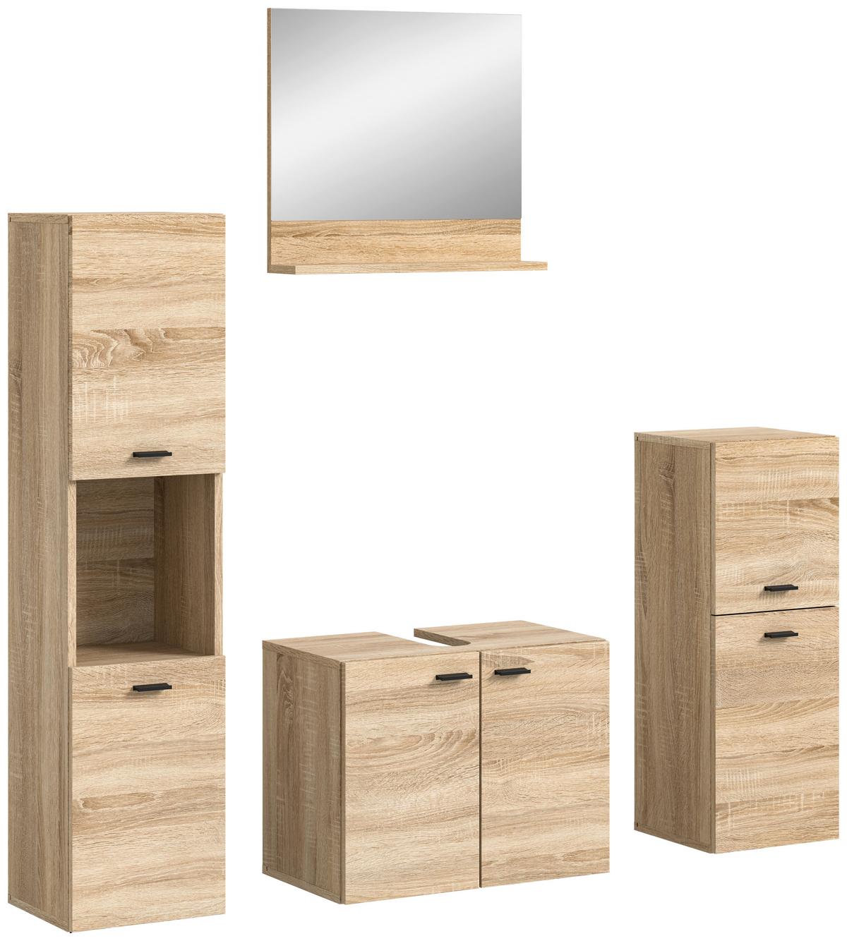 Badezimmer Boston Sonoma Eiche Dekor - Schwarz/Sonoma Eiche, MODERN, Glas/Holzwerkstoff (137/186/33cm) - MID.YOU