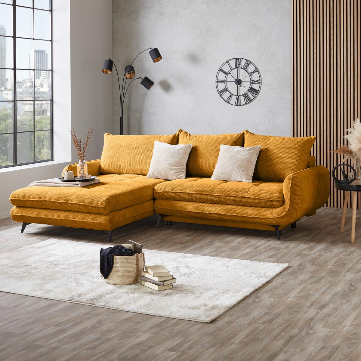 Ecksofa Wave - Beige/Senfgelb, MODERN, Textil (189/266cm)