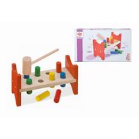 Klopfbank 10-Teilig. Hammer, 8x bunte Klopfstifte - Multicolor, MODERN, Holz (9/23,5/13,5cm)