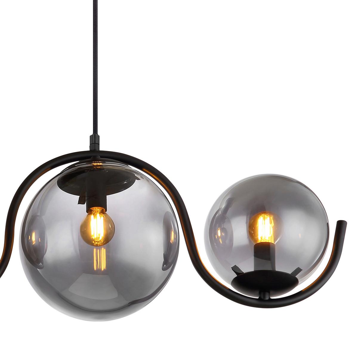 Hängeleuchte Porry H: 120 Cm 5-Flammig Kugeln Aus Rauchglas - Schwarz, Basics, Glas/Metall (100/20/120cm) - Globo