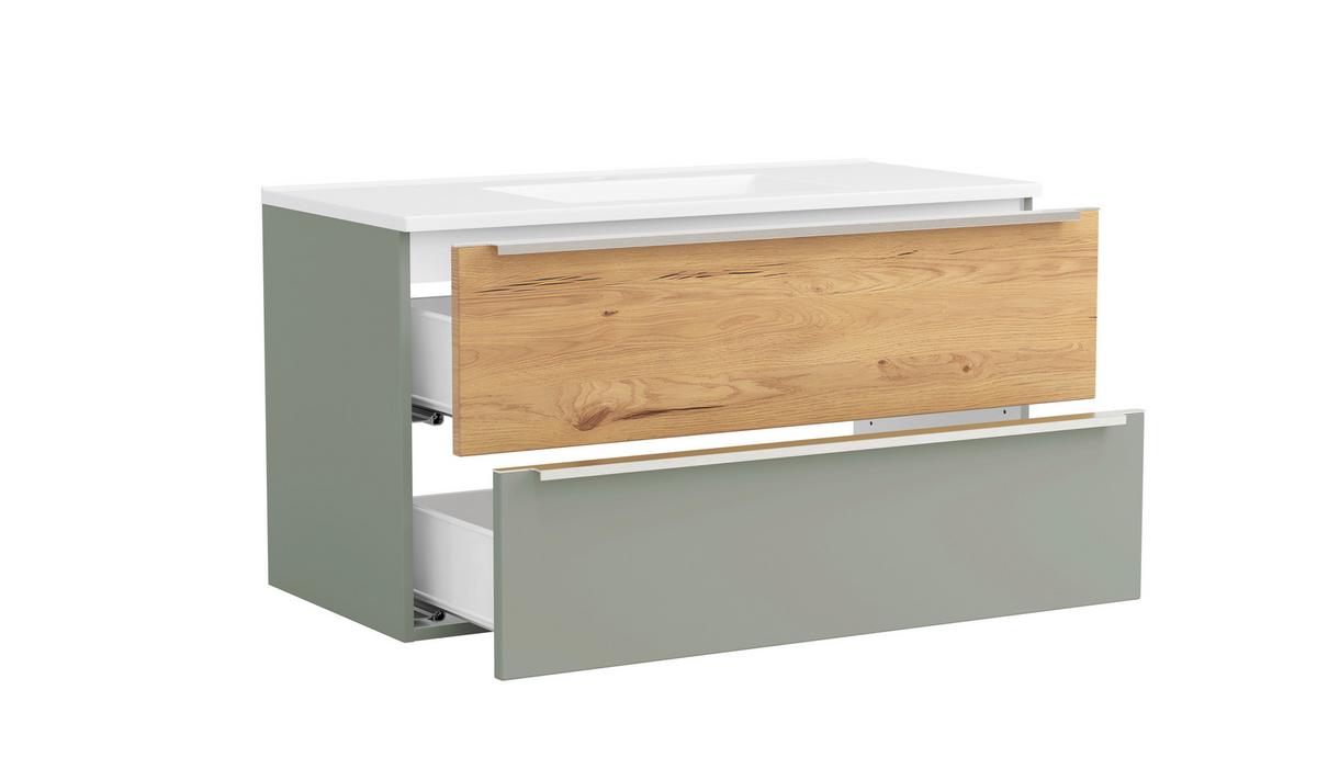 WASCHTISCHKOMBI Schilfgrün/Wildeiche B: 100cm - Schilfgrün/Wildeiche, Trend, Holzwerkstoff/Stein (100/54/47cm) - Held