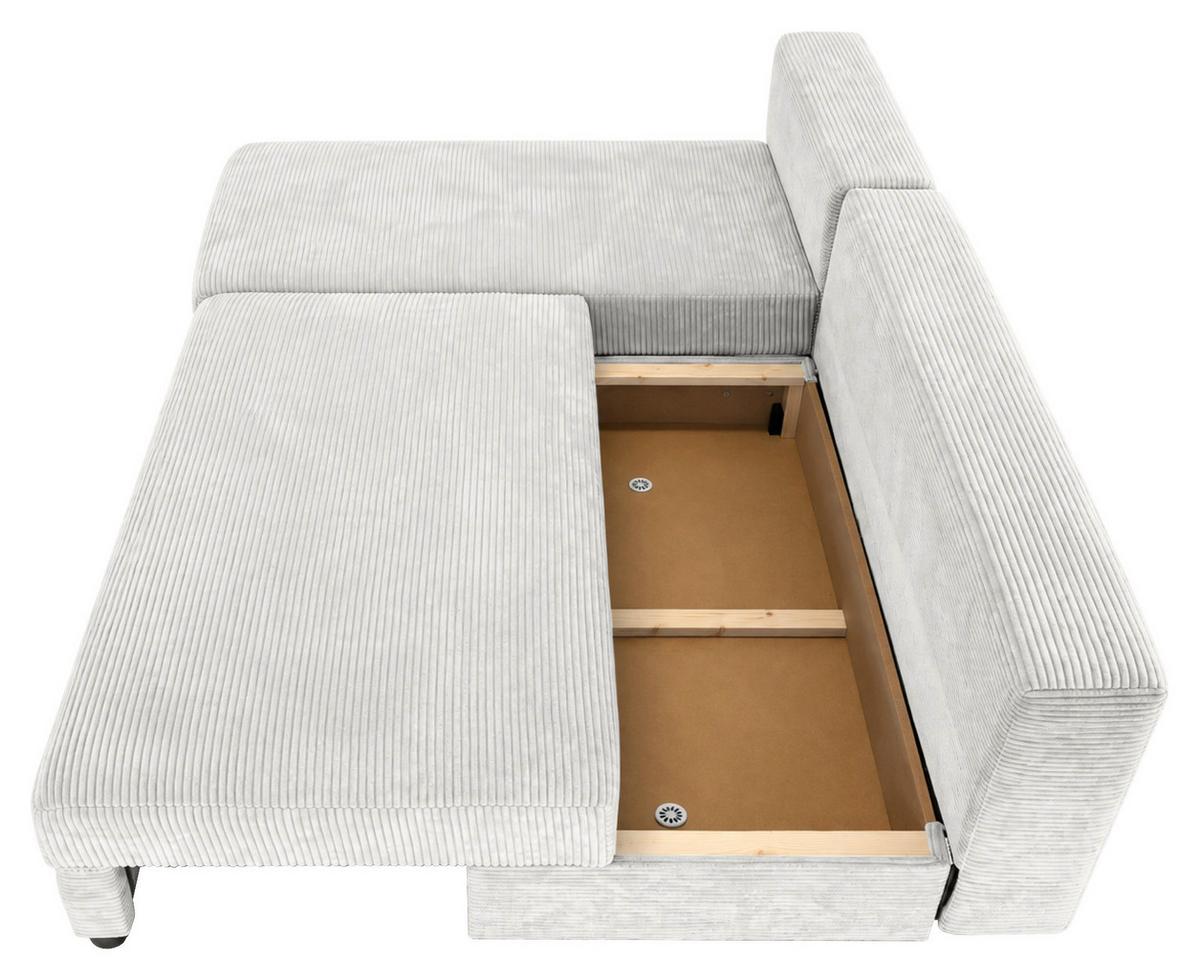 Ecksofa mit Bettfunktion Lima, Beige, 195x140cm - Beige/Schwarz, Trend, Holz/Kunststoff (195/140cm)