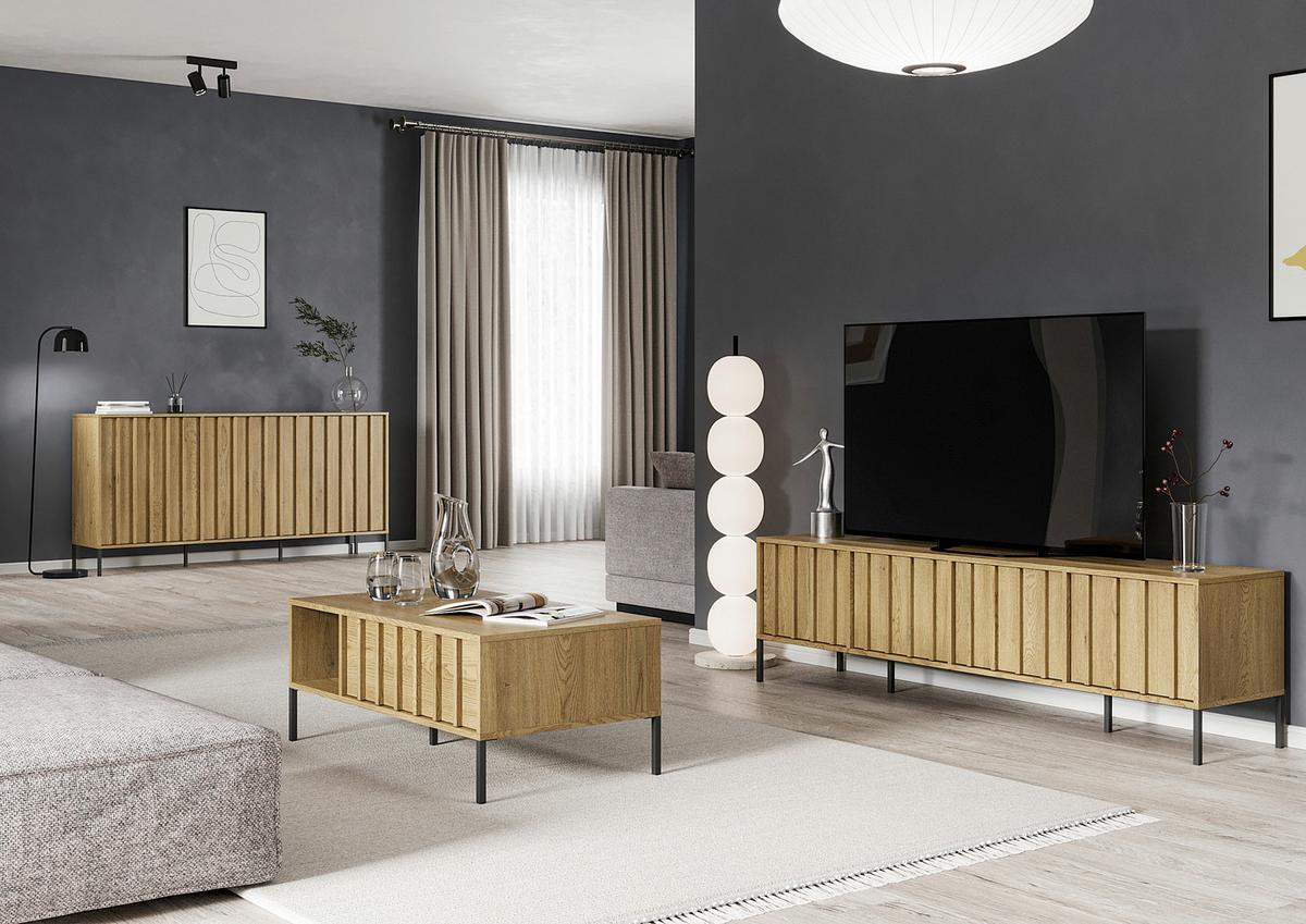 Couchtisch Louisiana Eichefarben L: 100cm - Eichefarben/Schwarz, Design, Holz/Metall (100/55/40cm) - MID.YOU
