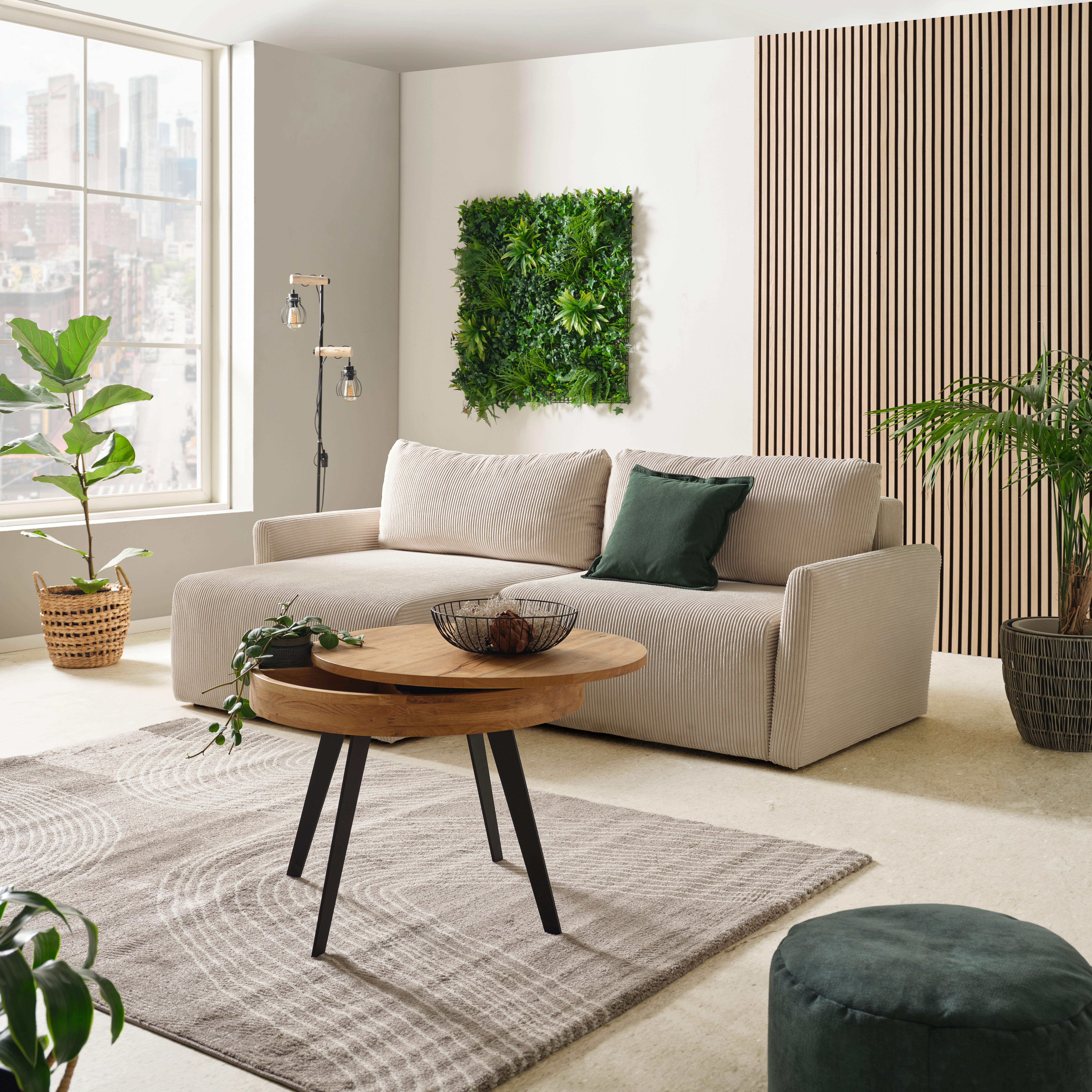 Ecksofa Mit Schlaffunktion Sonos - Ecru/Schwarz, MODERN, Textil (228/146cm)