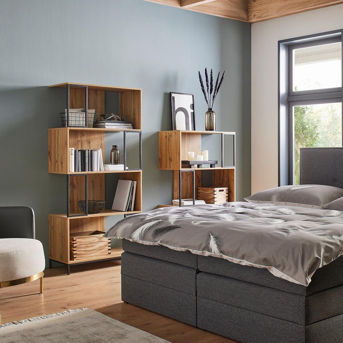 Regal GENY - černá/barvy dubu, Moderní, kov (80/136/40cm) - Bessagi Home